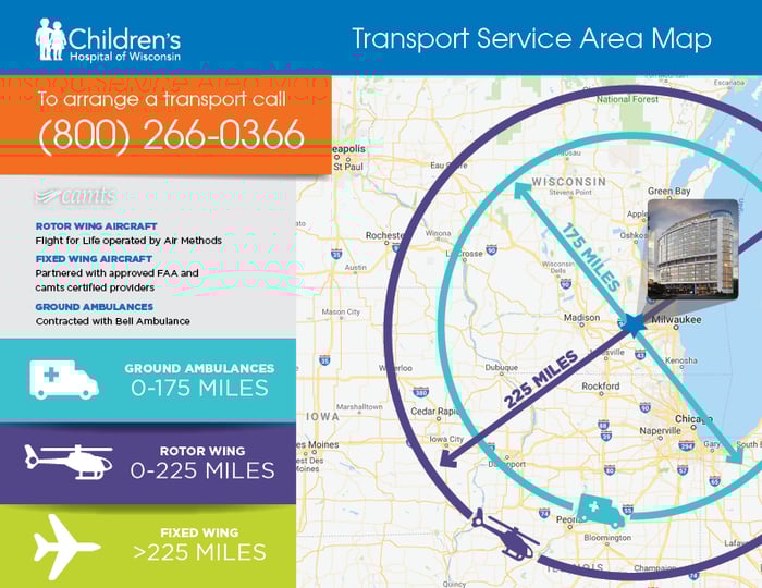 Transport Coverage Map of Children's Wisconsin