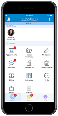 MyChart landing screen