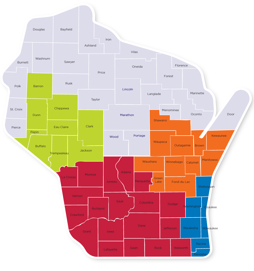 Treatment Foster Care Regions on a Wisconsin Map
