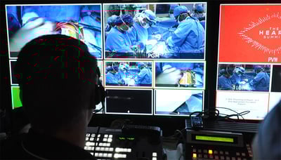 View from the control room during the live 3-D broadcast of a child’s heart surgery