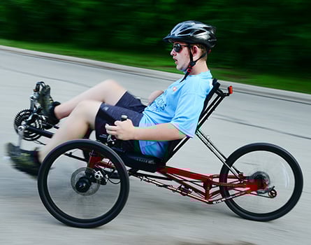 Owen on his recumbent bike