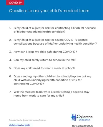 Children's Wisconsin Herma Heart Institute Back to School School Intervention Program Medical FAQ