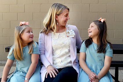Marissa and Mahayla with their early chilldhood therapist, Becky Verdin Children's Wisconsin
