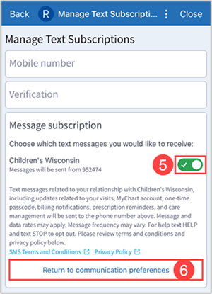 Manage Text Subscriptions on your MyChart app