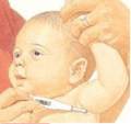Illustration of taking temp under armpit
