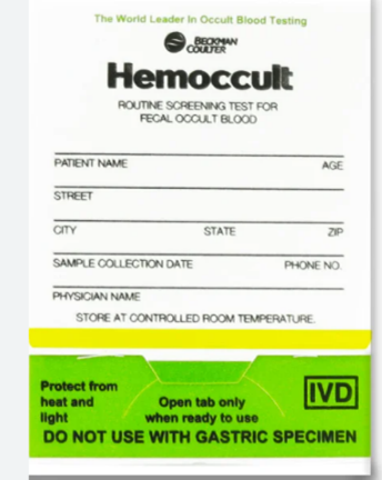 Hemoccult test card (English)