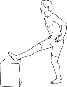 man stretching leg on block