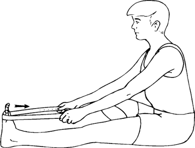 man stretching foot with band