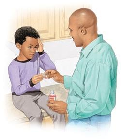dad giving child medicine