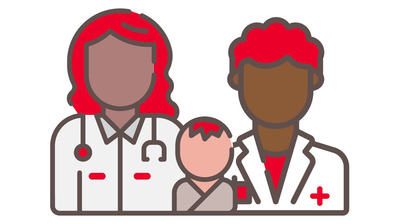 Two healthcare providers and a child