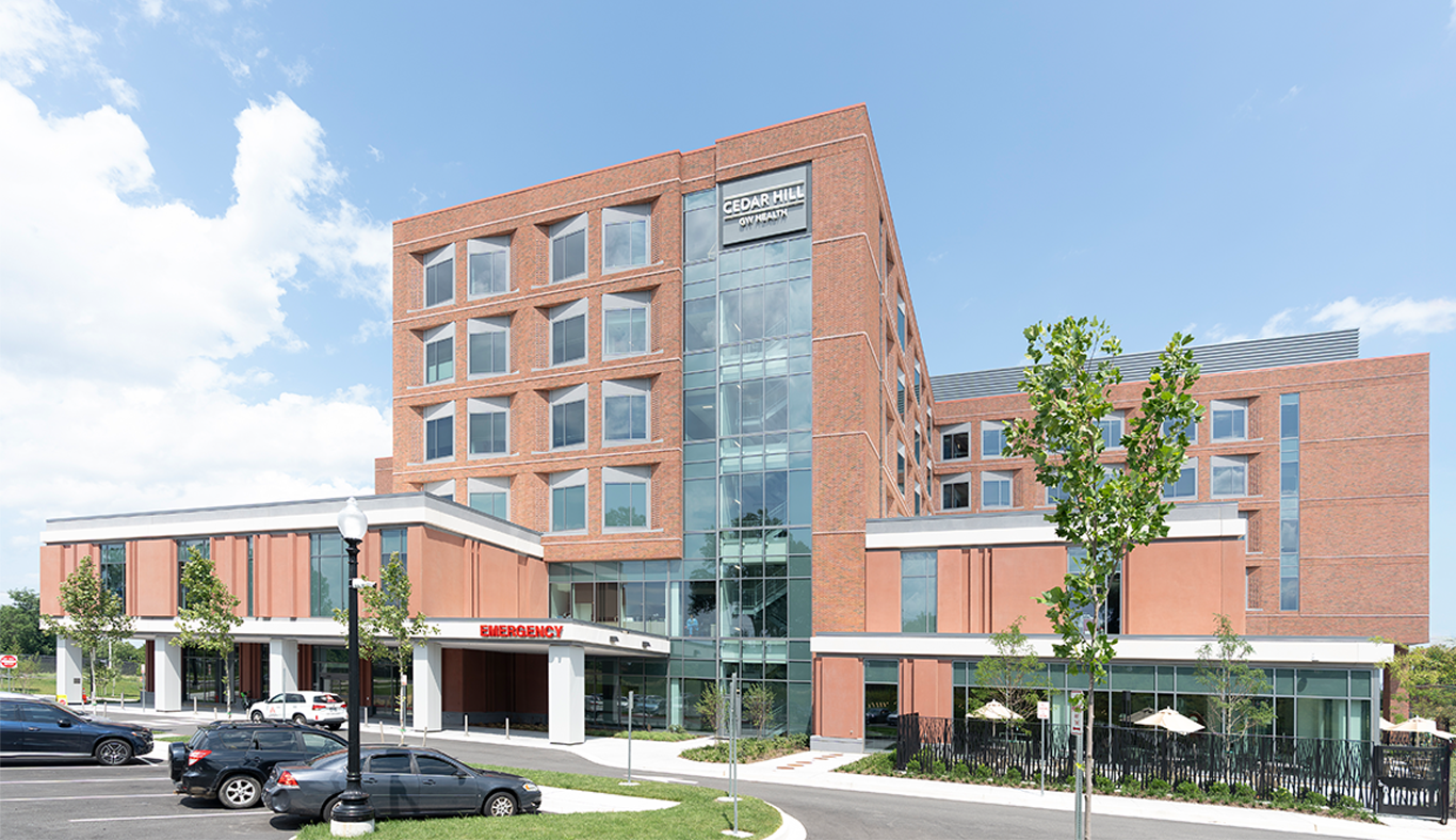 Brick office building with a blue sky
