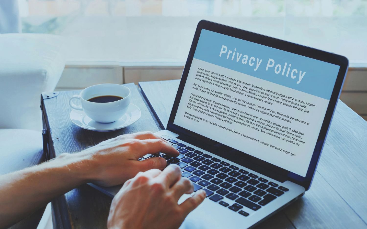 Computer with privacy policy screen up