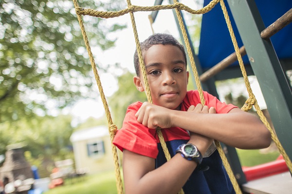 Boy on playground swing