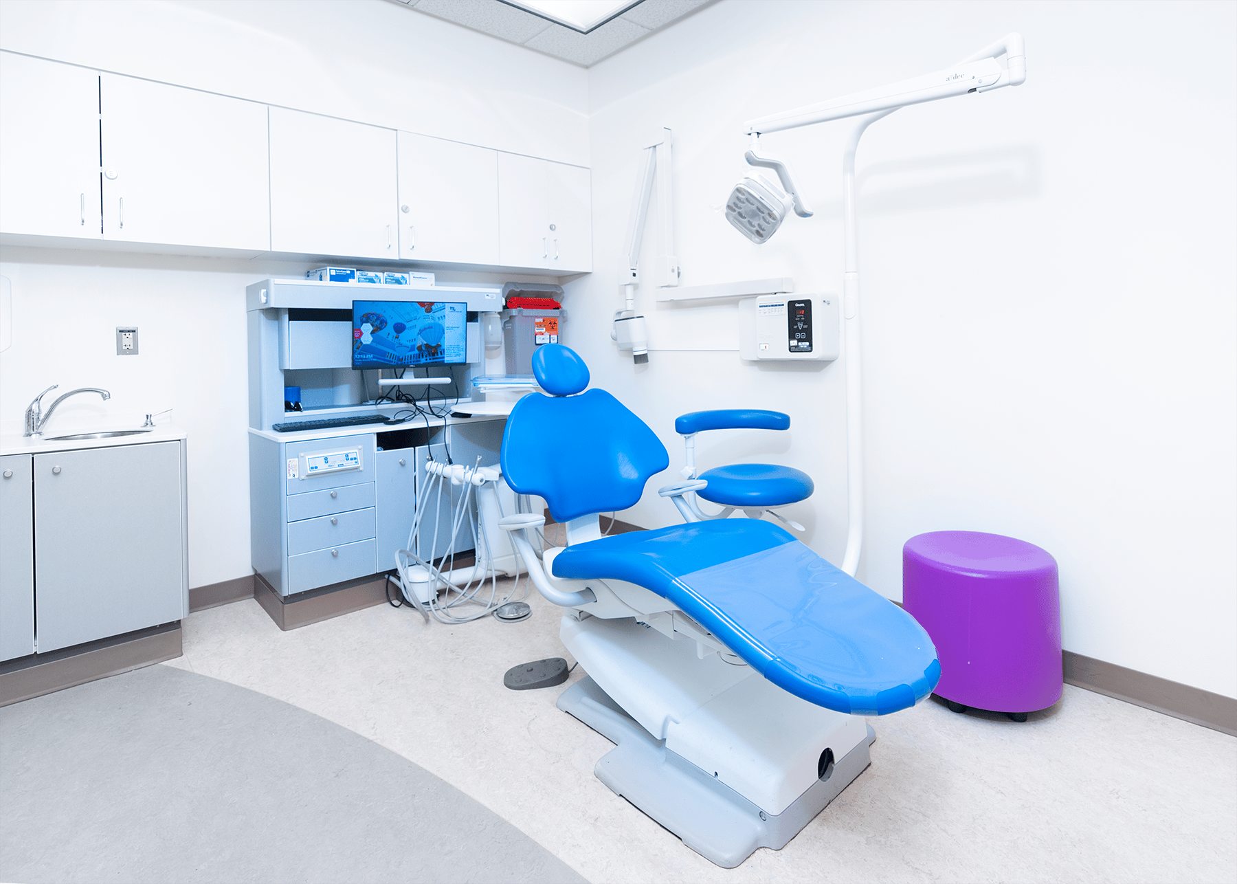 Dentist chair in private exam room
