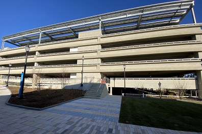The garage at the Research & Innovation Campus offers convenient parking for visitors to the Rare Disease Institute