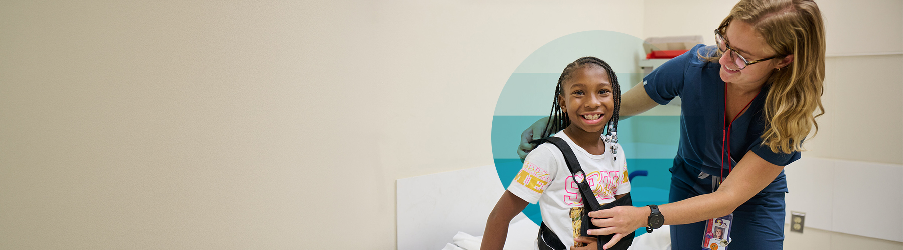 smiling girl and healthcare provider