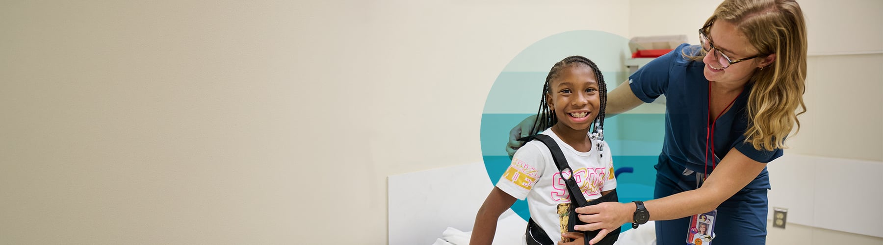 smiling girl and healthcare provider