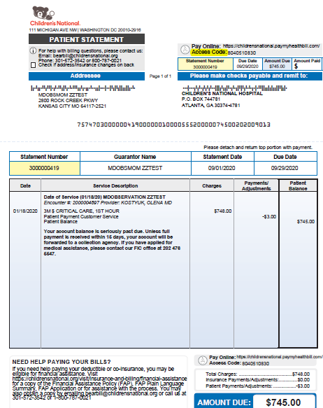 Image of the paper bill with the statement number highlighted