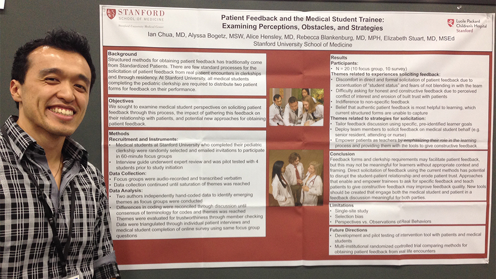 Hospital Medicine Fellow standing next to their research poster.