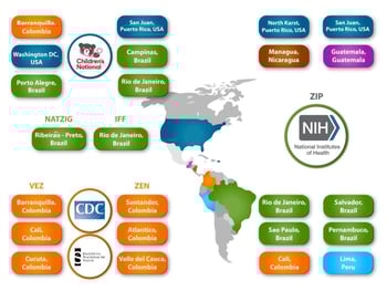 Map of Prenatal Infection and Neurodevelopmental Genetics Consortium study sites and collaborations.