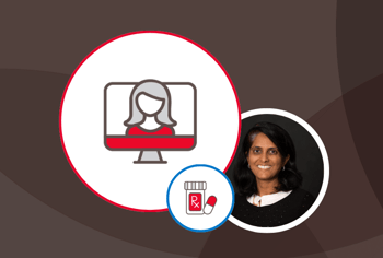 Kavita Parikh with icons representing telehealth and prescription medicine.