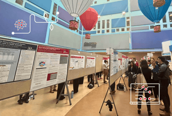 Poster sessions during Research, Education & Innovation Week 2025 at the Costo Atrium in Children's National Hospital.