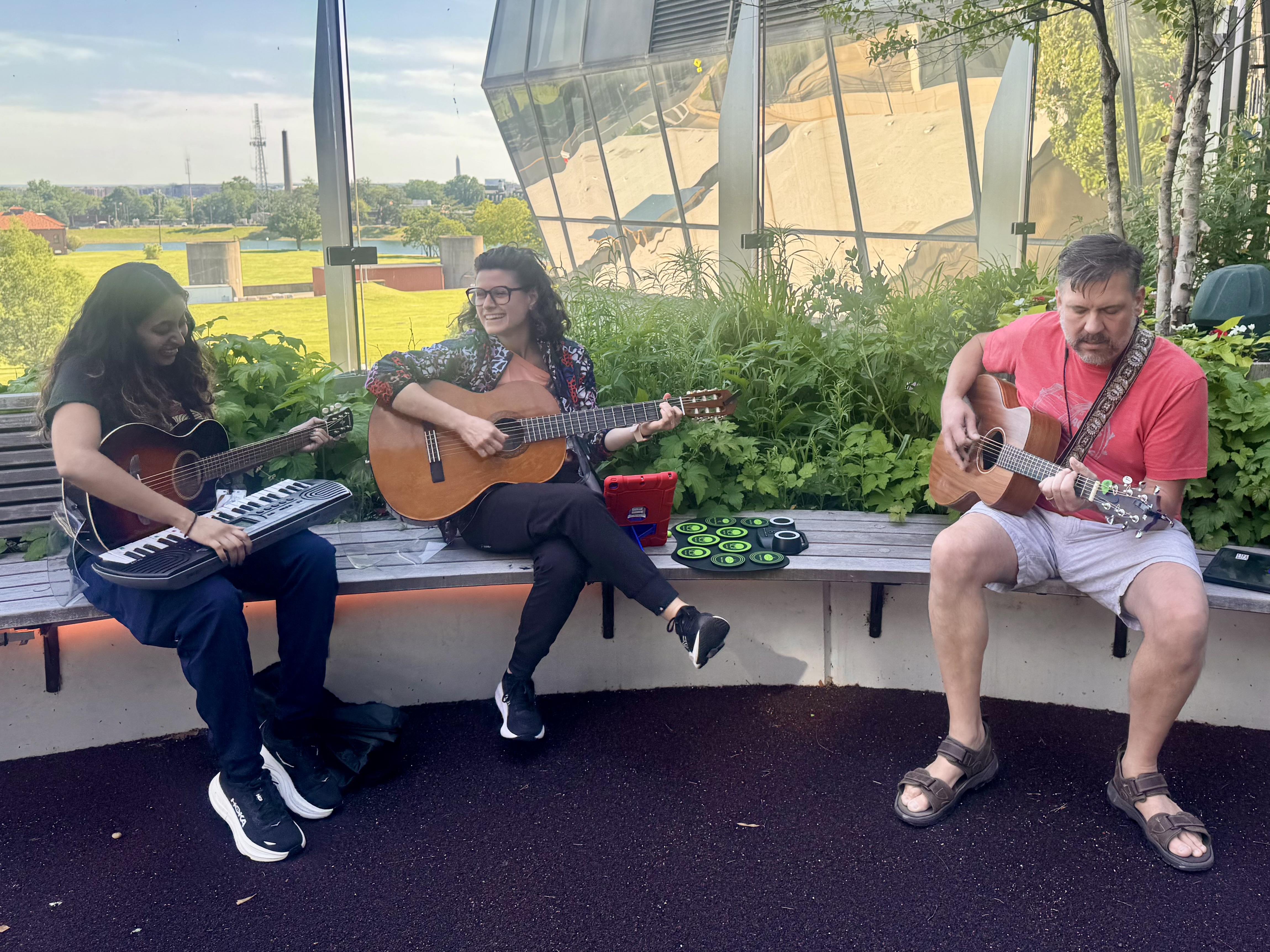 Group playing music in the healing garden