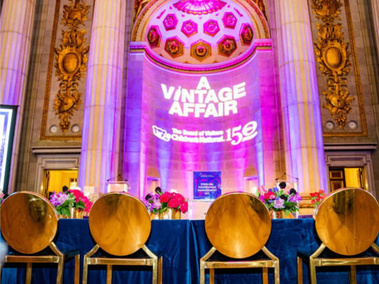 Interior of the Mellon Auditorium decorated for A Vintage Affair 2020.