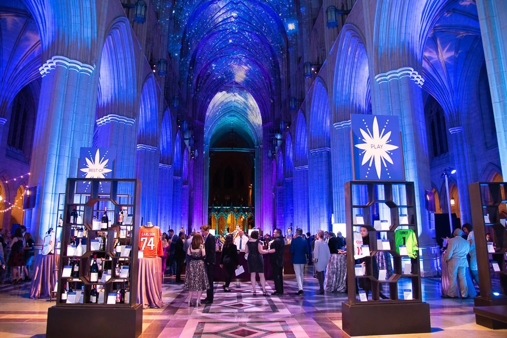 A bird's eye view of A Vintage Affair 2023 attendees at the National Cathedral.