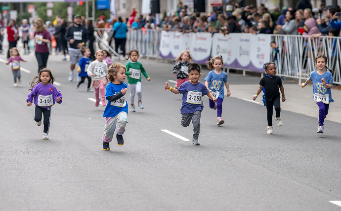 Children participating in the Kids Dash at the 2025 Race for Every Child event.