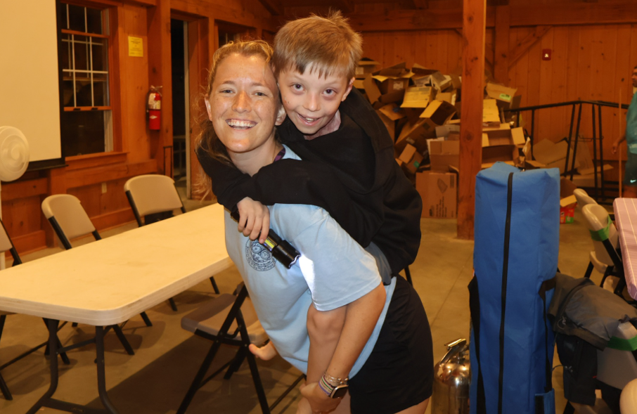 Children's National Hospital nurse, Margaret Gill, with patient Braden at camp.