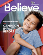 Cover of Believe Magazine Summer 2023 edition featuring a smiling black male child patient.