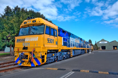 Pacific National freight train outside UGL Broadmeadow workshop