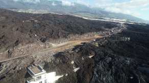 Construction of the road in La Palma over the Cumbre Vieja volcano lava flow