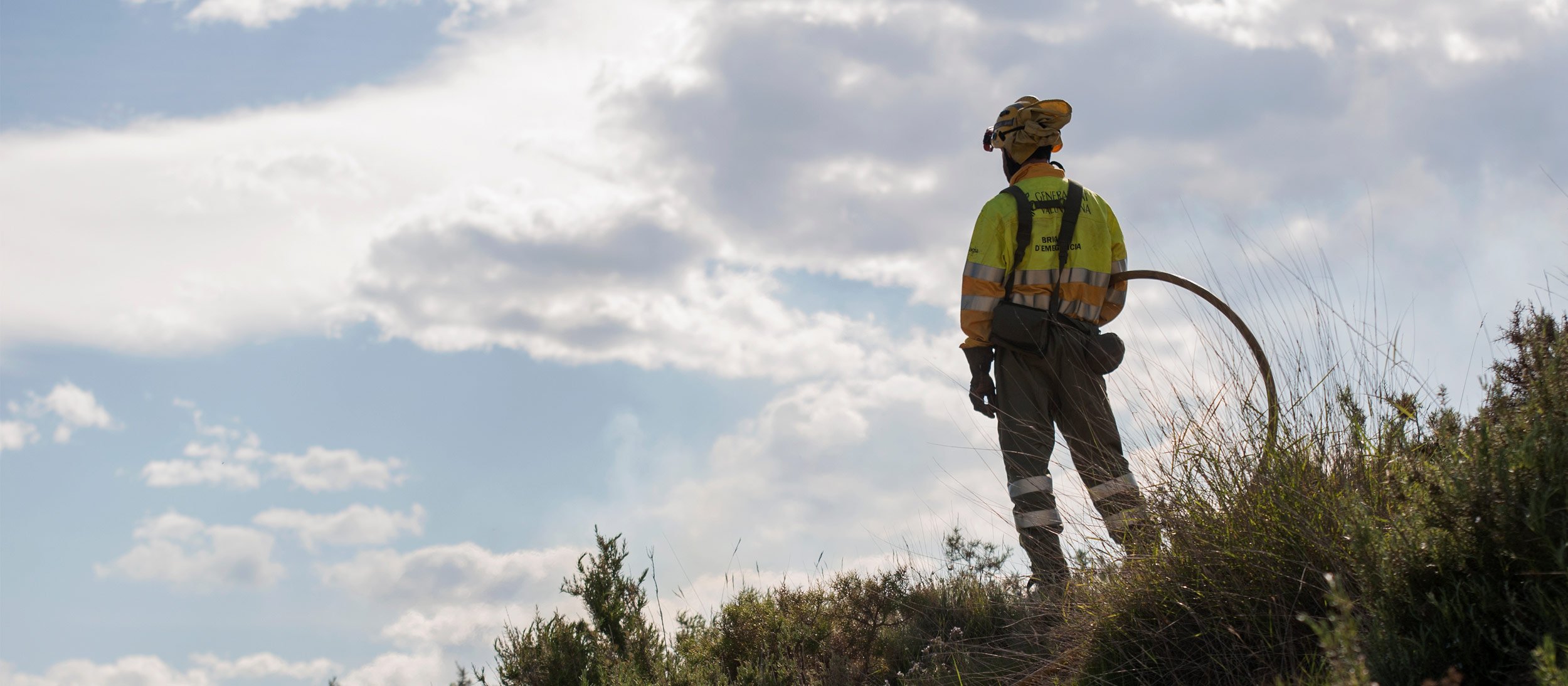 Firefighter standing on a hillside