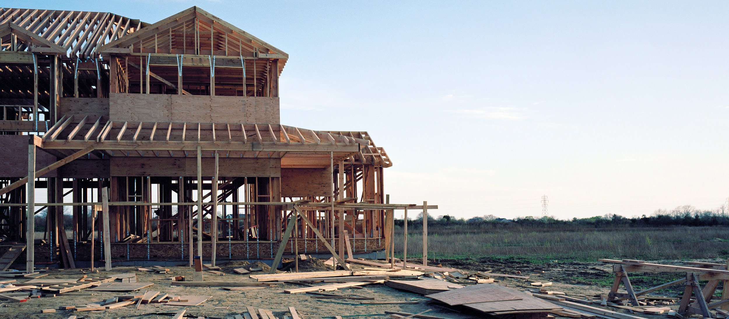 A house in the framing stage of construction