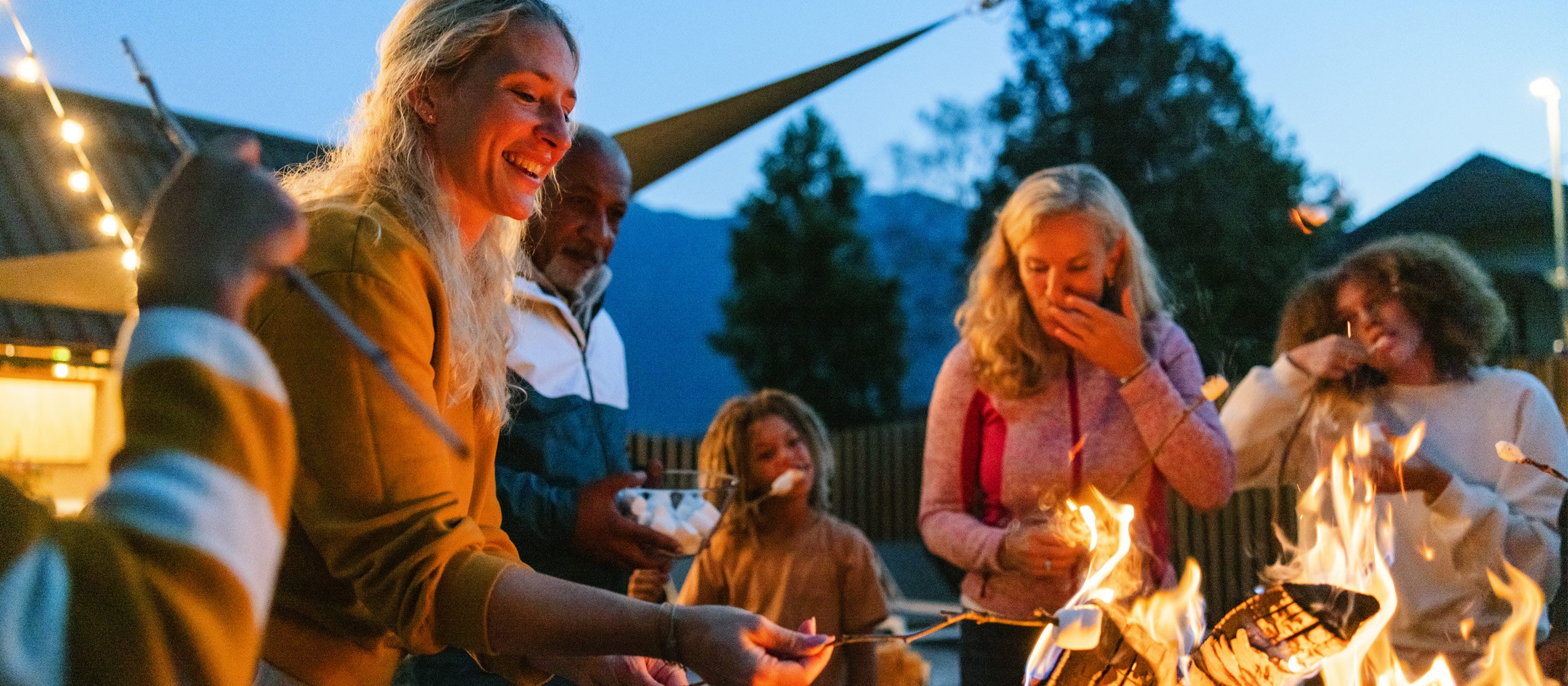 Family roasting marshmallows