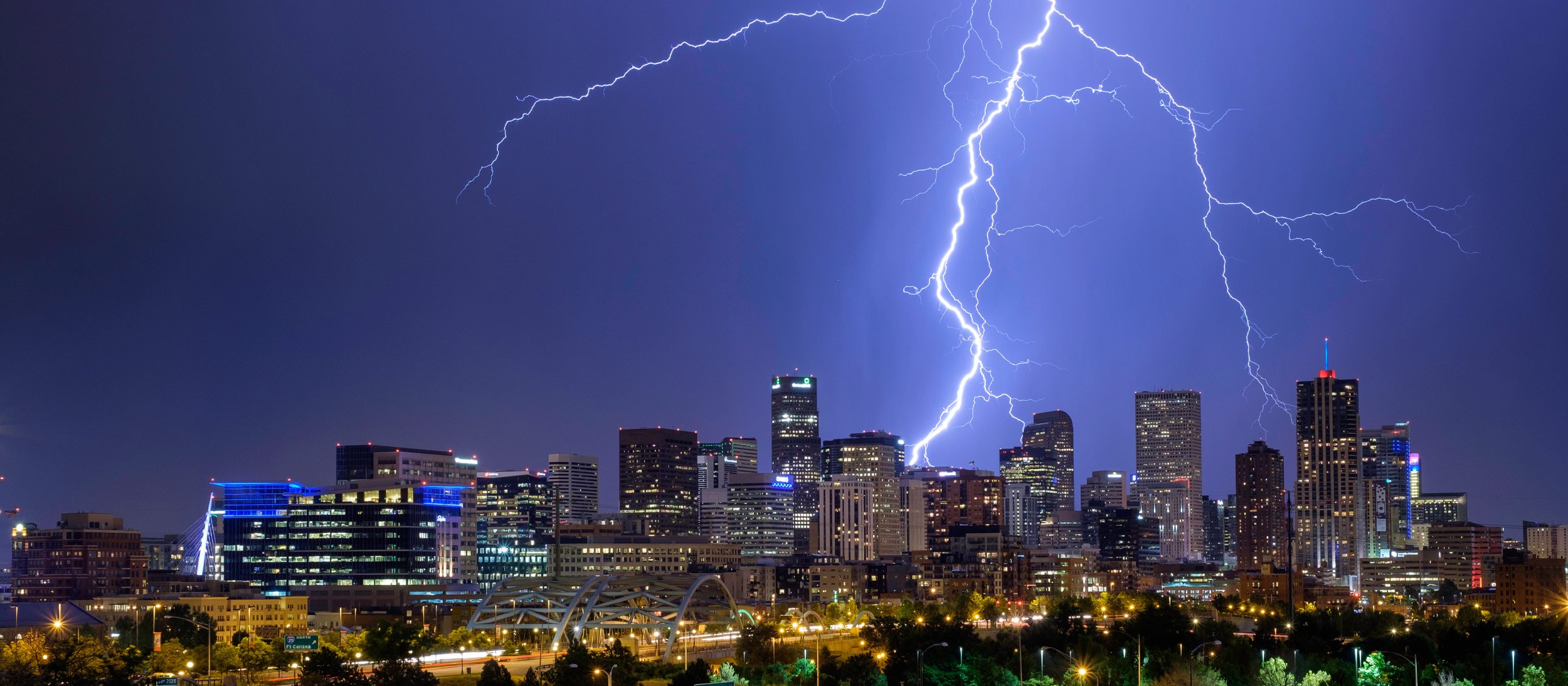 Lightning flashing over a city