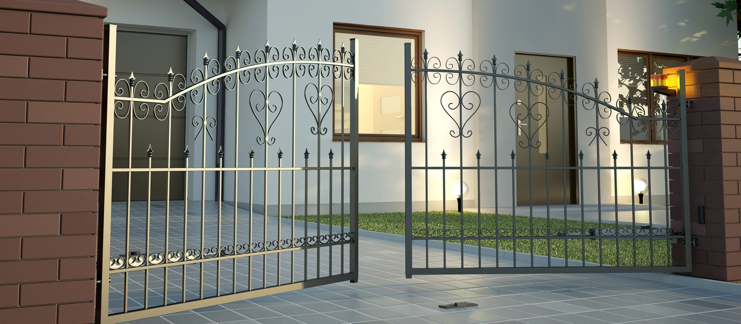 Open gate in front of a house