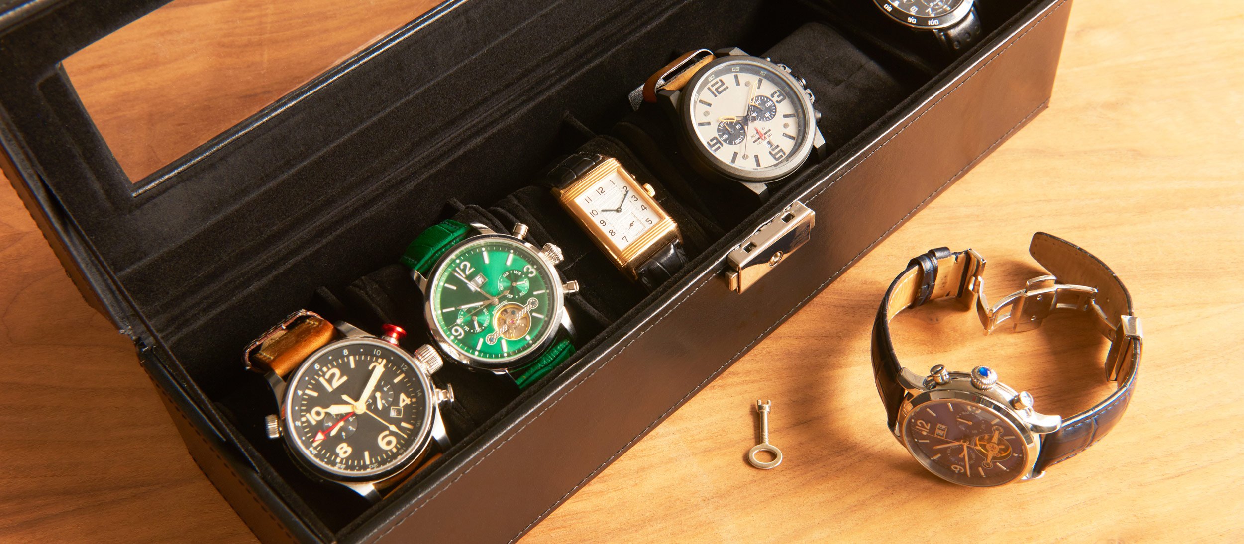 Watches in a display case