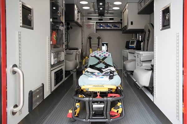 Interior of a Children's National ambulance showing a stretcher used for children.