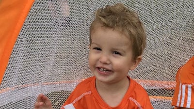 Thomas in his soccer jersey