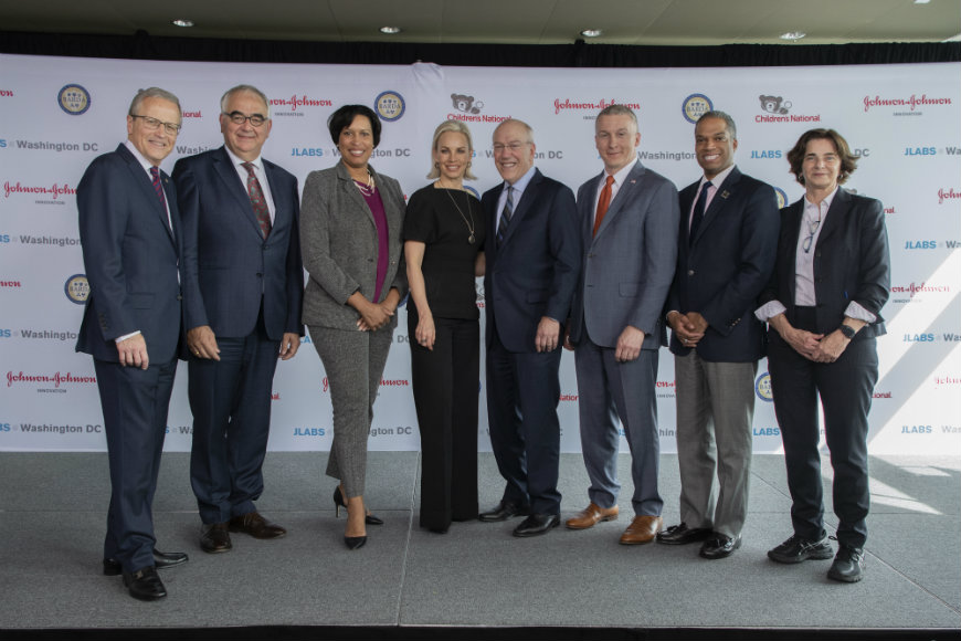 Sharing in our exciting announcement that Children’s National and Johnson & Johnson Innovation will launch JLABS @ Washington, DC. (from left to right) Children’s National Chairman of the Board, Michael Williams, Johnson & Johnson Chief Scientific Officer and Vice Chairman of the Executive Committee, Paul Stoffels, M.D., District of Columbia Mayor, The Honorable Muriel Bowser, Johnson & Johnson Innovation - JLABS Global Head, Melinda Richter, Children’s National President and CEO, Kurt Newman, M.D., BARDA Director and Deputy Assistant Secretary for Preparedness and Response, Rick Bright, M.D., District of Columbia Ward 4 Councilmember, Brandon Todd and District of Columbia Ward 3 Councilmember, Mary Cheh.