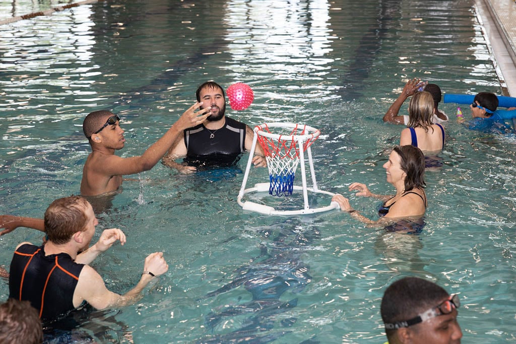 kids playing games in pool