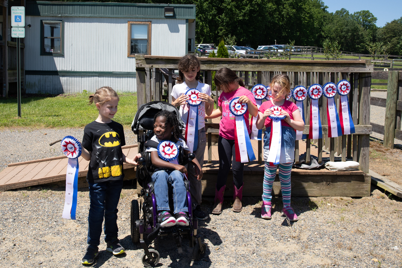 children with ribbons