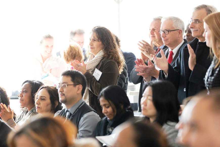 The crowd applauds future ideas to invest in pediatric innovation at groundbreaking event.