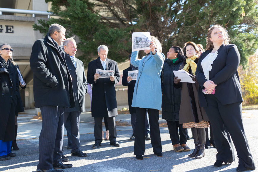 Irene Thompson provides a visionary blueprint of the new Innovation and Research Campus with onlookers.