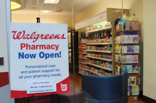Walgreens Pharmacy sign at entrance
