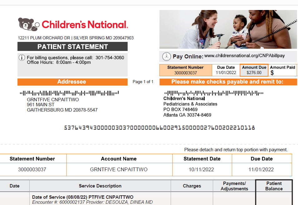 example of an orange billing statement