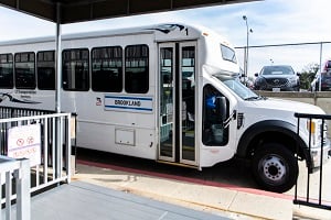 Brookland shuttle bus waiting outside for passengers